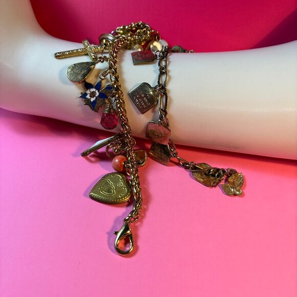 2 Religious Catholic Christian Charms Bracelets 10 commandments Cross Heart - Picture 1 of 6